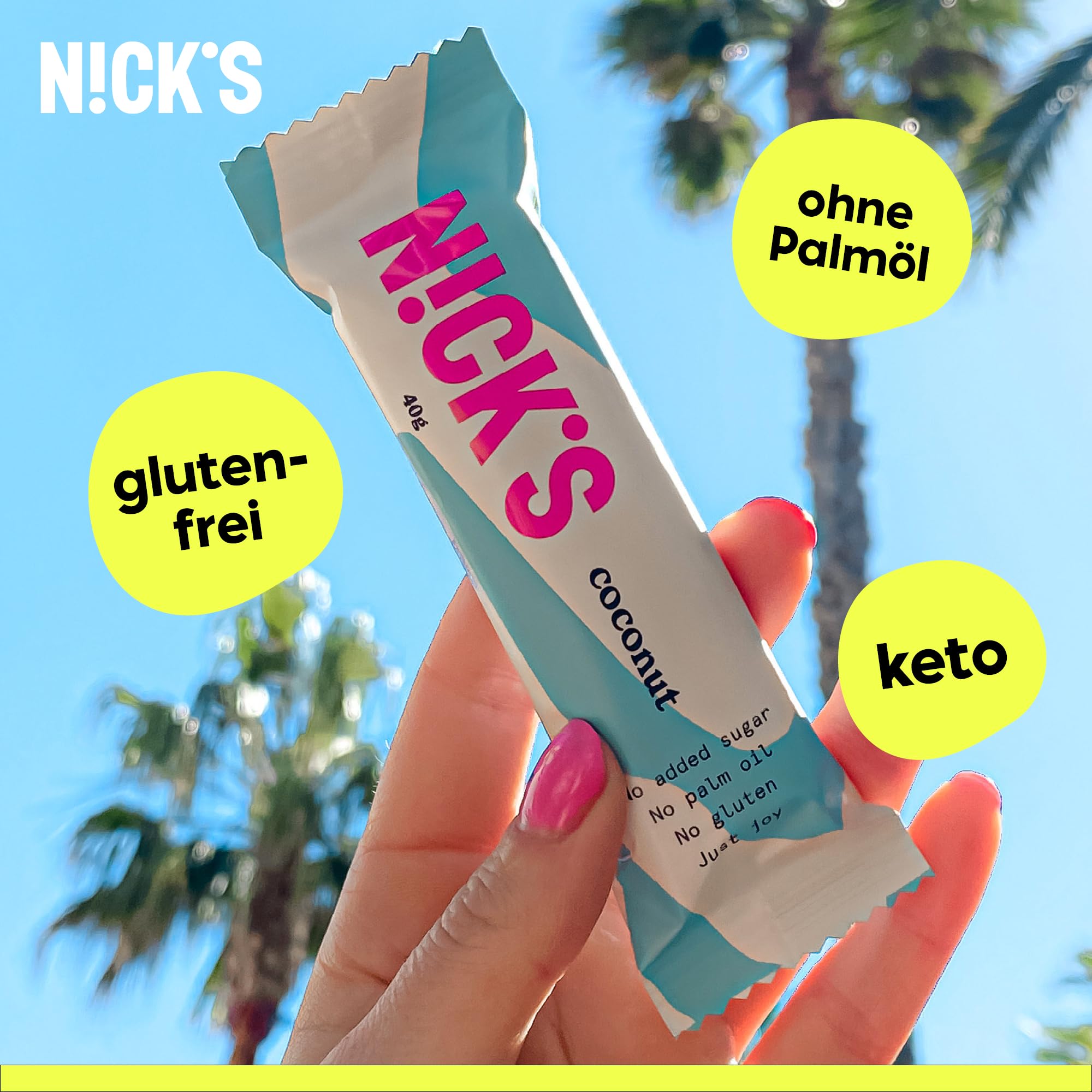 NICKS Keto Riegel Coconut, Schokolade Kokos Snacks, 175 Kalorien, 2 Net carbs, ohne Zuckerzusatz, Glutenfrei, Low carb Süssigkeiten (15x40g) 3