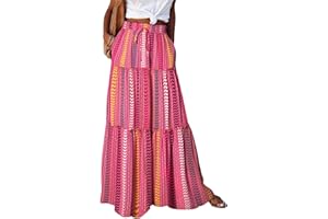 Happy Sailed Womens Floral Print Boho Maxi Skirt Elastic High Waist Pleated Ruffle Flowy Long Skirts S-XL