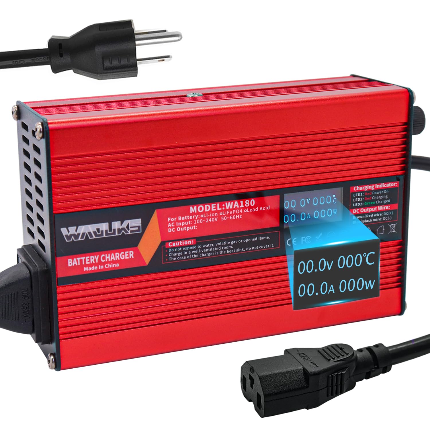 Photo 1 of WAOUKS 58.4V 3A LiFePO4 Battery Charger with OLED Display Cooling Fan Output 3pin C13 Connector Used for 16S 48V 51.2V 10Ah 12Ah 15Ah 20Ah 25Ah 30Ah LiFePO4 Battery Pack