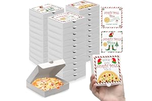 WANGDEFA 50 Set Mini Pizza Boxes - Red & White, 3.54 x 3.54 x 0.78 inches, Three Sticker Styles for Valentine's Day & Weddings