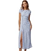 RIHOAS Boho Floral Midi Dress for Women - Round Neck Slit Design, Casual Beach Garden Vacation Sundress