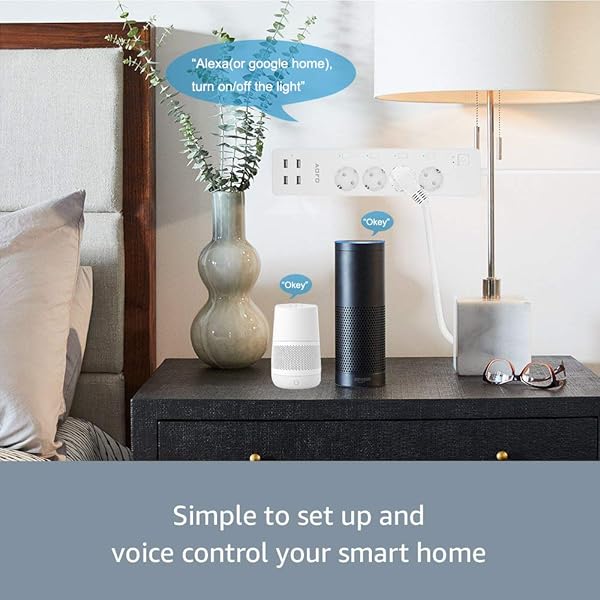 AOFO Enchufe Mltiple Inteligente WiFi Multi Socket con Protector contra Sobretensiones Control Remoto 4 AC Clavijas Independientes 4 USB Regleta Enchufes Compatible con Alexa Google Home IFTTT