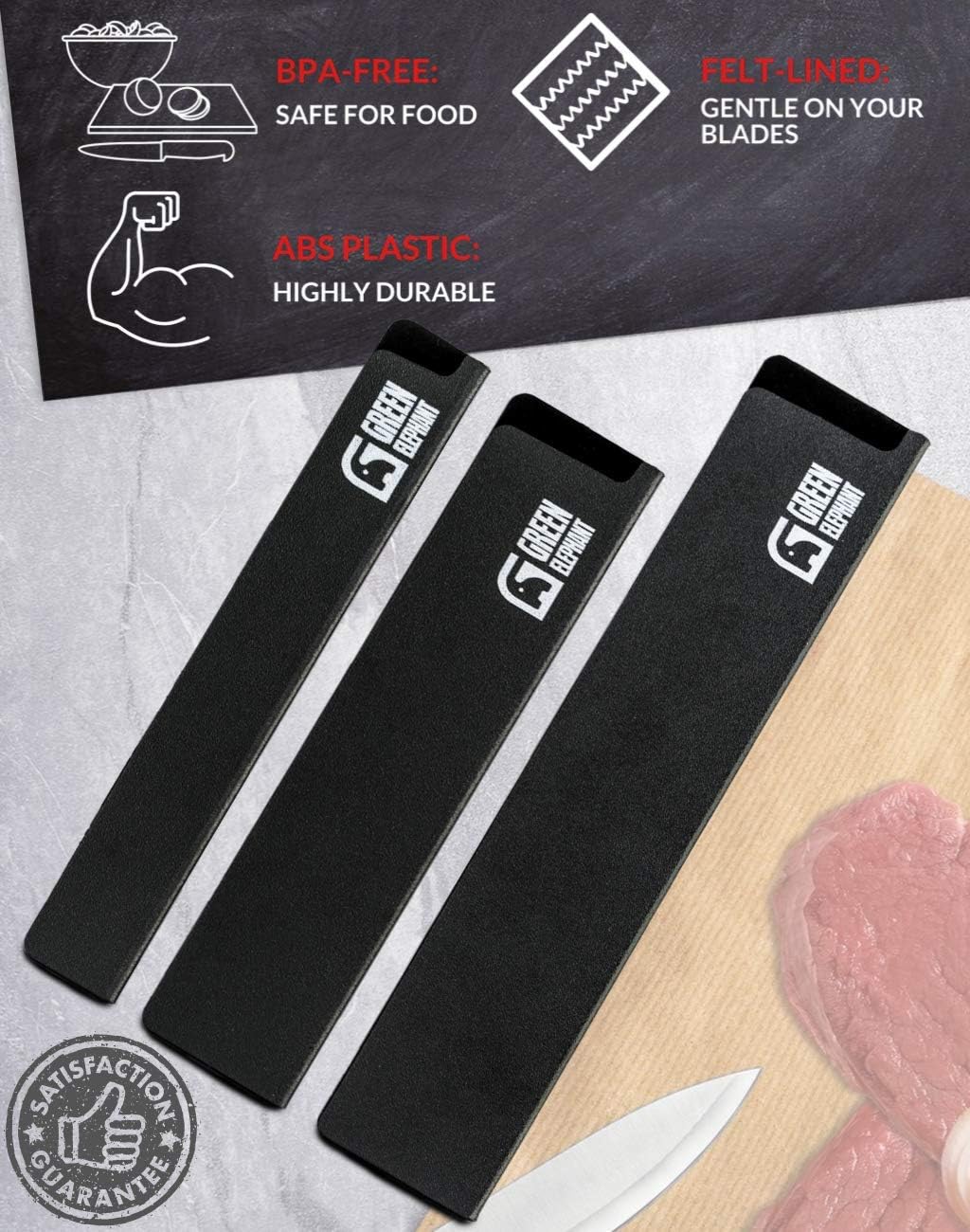 3 XL-Size Knife Covers or Sleeves To Keep Knives Sharp & Fingers Safe at Home or On The Go by Green Elephant (Knives Not Included): Kitchen & Dining