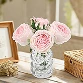IPOPU Artificial Roses,Real Touch Pink Fake Flowers in Vase Faux Roses with Stems for Wedding Home Dining Table Centerpiece Decor(Pink)