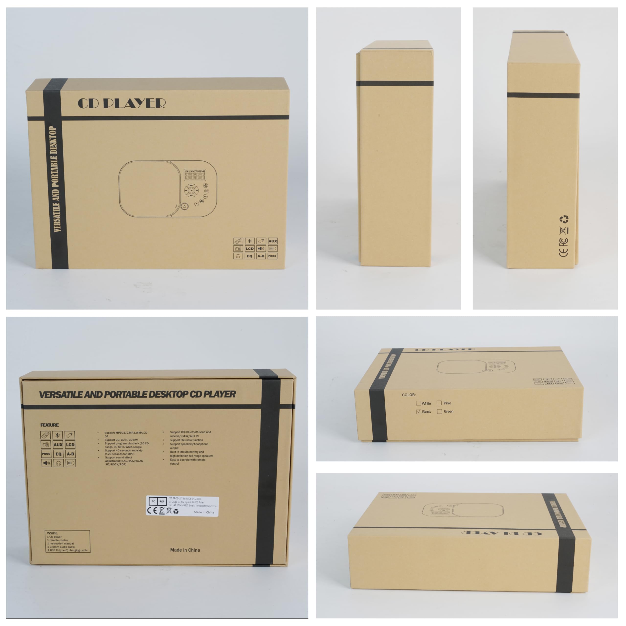 CD Player Portable,MONODEAL Dual Stereo Speakers Portable CD Player with Bluetooth Speakers, 4000mAh Rechargeable Player for Car/Home with Remote Control, Support USB/AUX,Headphone Jack