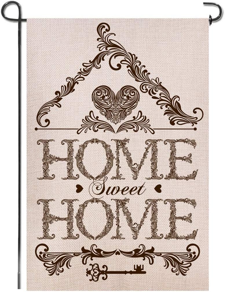 Shmbada Premium Home Sweet Home Welcome Spring Summer Double Sided Burlap Garden Flag Outdoor Decor Small Flags for Yard Lawn Patio, 12 x 18 Inch