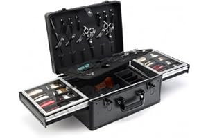 MoyRetty Professional Barber Case with Cap Clear dustproof, Barber Suitcase 6 Clipper Slots & 8 Shear Holders, 17.13" Portable Aluminum Organizer for Hair Stylists & Pet Groomers