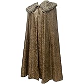 HiiFeuer Medieval Barbarian Cloak with Artificial Fur Shawl, Wrap Collar Viking Warrior Cape, Renaissance Role Play Costume