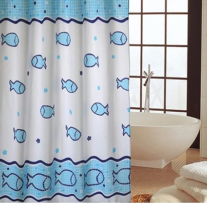 Yjbear Blue Fish River Polyester Mildew Resistant Fabric Shower Curtain With 10 Hooks For Bathroom Anti
