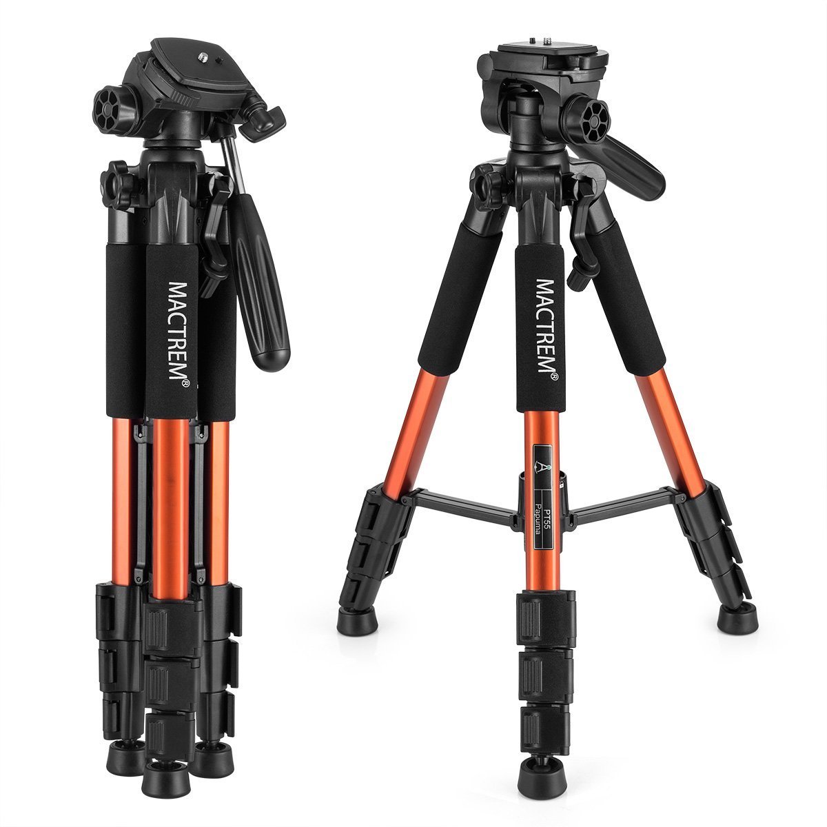 Camera Tripod Lightweight Portable Travel Tripod Aluminum Camcorder Stand MACTREM 55-Inch with Bag for DSLR Nikon Canon Sony Olympus Fuji Pentax Lumix DV Video (Orange)