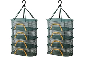 WALLBIG 2Pack Foldable Mesh Drying Rack, 4Layer Zipper Hanging Rack for Herbs, Indoor/Outdoor (Green)