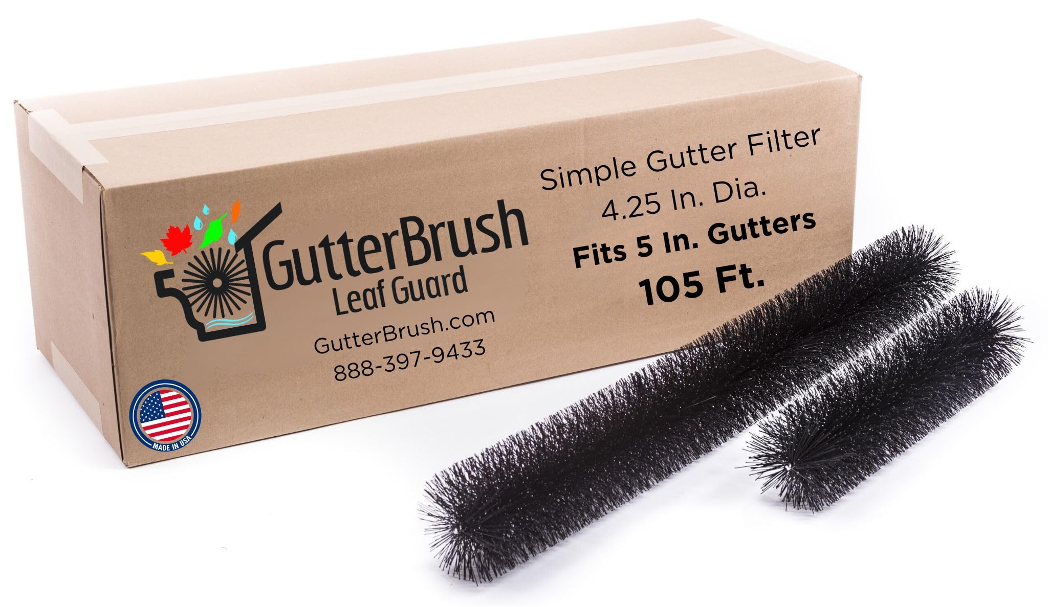 GutterBrush Gutter Guard for 5 Inch Gutters | 105 Ft Pack | Fill the Whole Gutter for Optimal Protection | Stops Clogging | Blocks Leaves & Debris | Made in USA Image