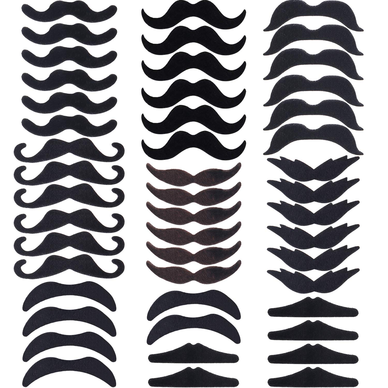 48 Pieces Fake Mustaches, Self Adhesive Novelty Mustache Fiesta Party Supplies for Masquerade Party (8 Different Styles)