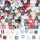SOFPLATE 200Pcs Gemstone Square Beads Acrylic Cube Beads Bulk Random Mixed Color Imitation Gems Stones Crystals Loose Spacers with Large Hole for Jewelry Making Bracelets Pens DIY Crafts Supplies