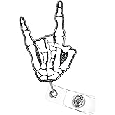 Plifal Badge Reel Holder Retractable with ID Clip for Nurse Nursing Name Tag Card Funny Rock Hand Skeleton Radiology X-ray Tech Nursing Student Teacher Doctor RN Medical Assistant Work Alligator Clip