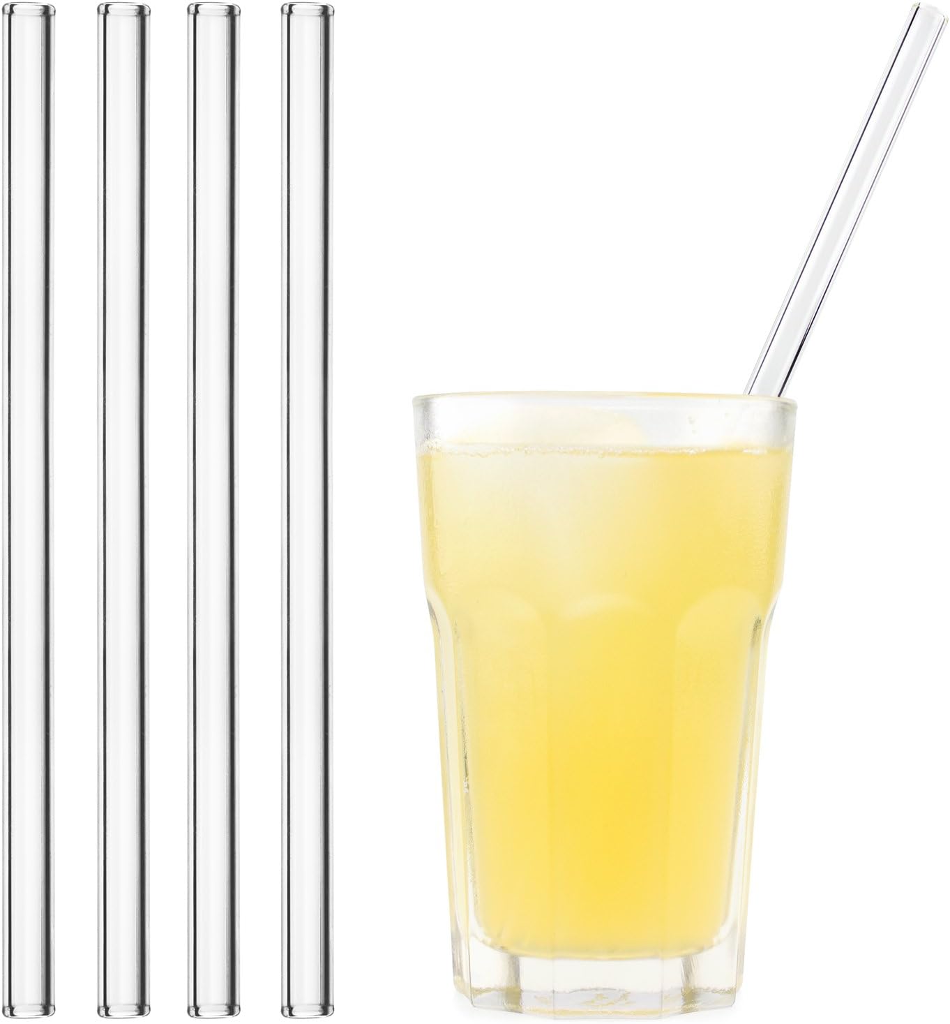 HALM Glass Straws - 4 Reusable Drinking Straws + Plastic-Free Cleaning Brush - Made in Germany - Dishwasher Safe - Eco-Friendly - 23 cm (9 in) x 0.9 cm - Perfect for Smoothies, Cocktails
