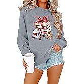 ALLTB Christmas Book Sweatshirt Women Book Lover Pullover Reading Bookish Christmas Teacher Crewneck Letter Graphic Tops