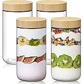 NETANY 4-pack 24oz Glass jars with Airtight Lids, Overnight Oats Containers with Bamboo Lids, Wide mouth Mason Salad jars, Glass Food Storage Containers for Snacks Yogurt Spice Sugar