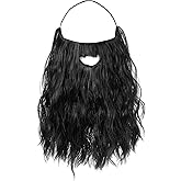 HaiFafafaing Fake Beard Costume Long Curly Brown Wizard Beard Wizard Costume Fake Mustache for Party Halloween