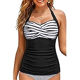 Women Tankini Bathing Suit Top - Halter Swim Tops Only Tummy Control No Bottom Swimwear