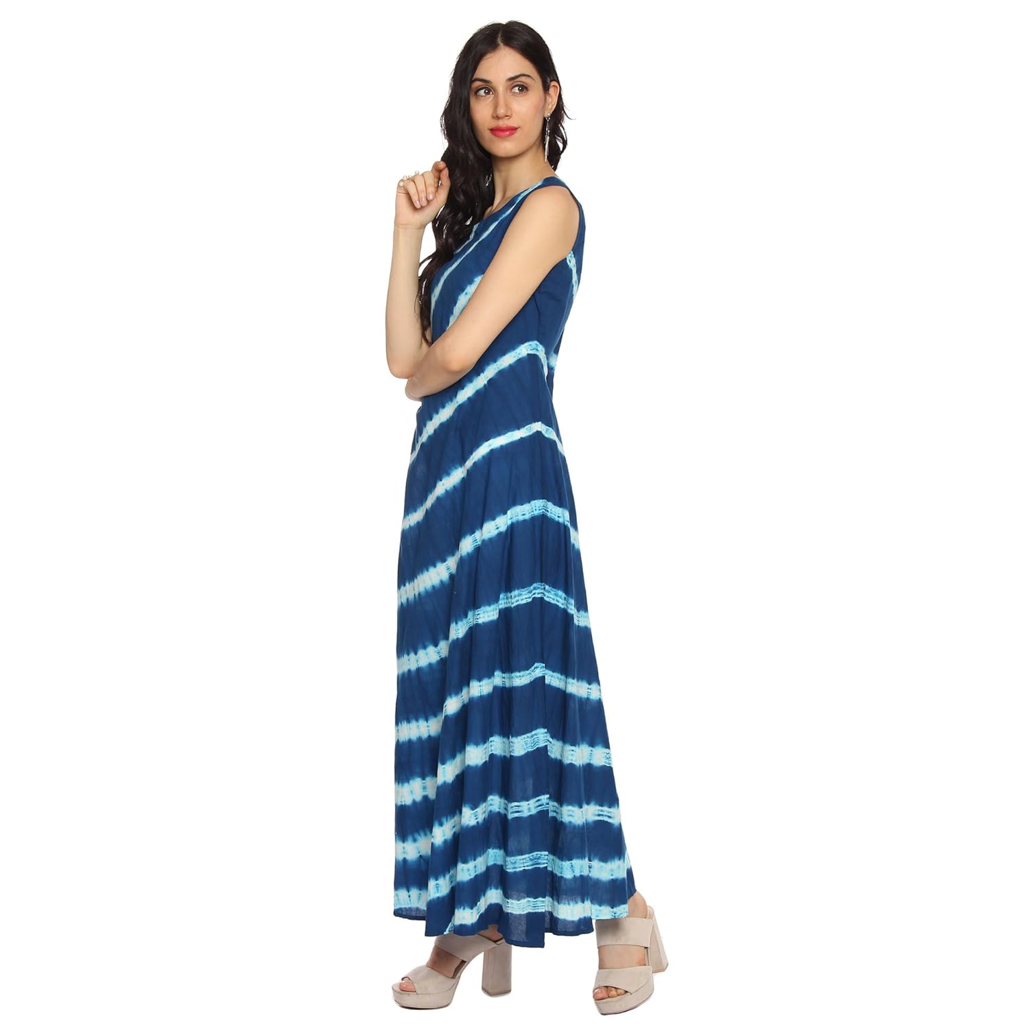 amayra women's cotton sleeveless a-line kurti (blue)