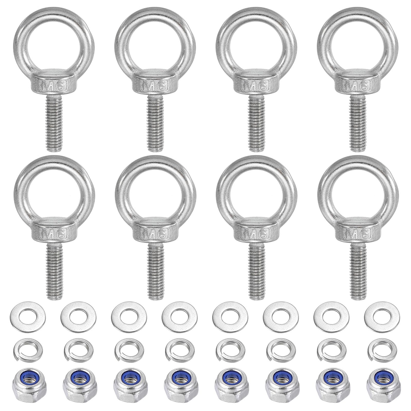 PATIKIL M6 x 20mm Lifting Shoulder Eye Bolt, 8Pcs 304 Stainless Steel Lifting Ring Threaded Eyebolt with Nuts Washers for Hanging Hammocks Articles