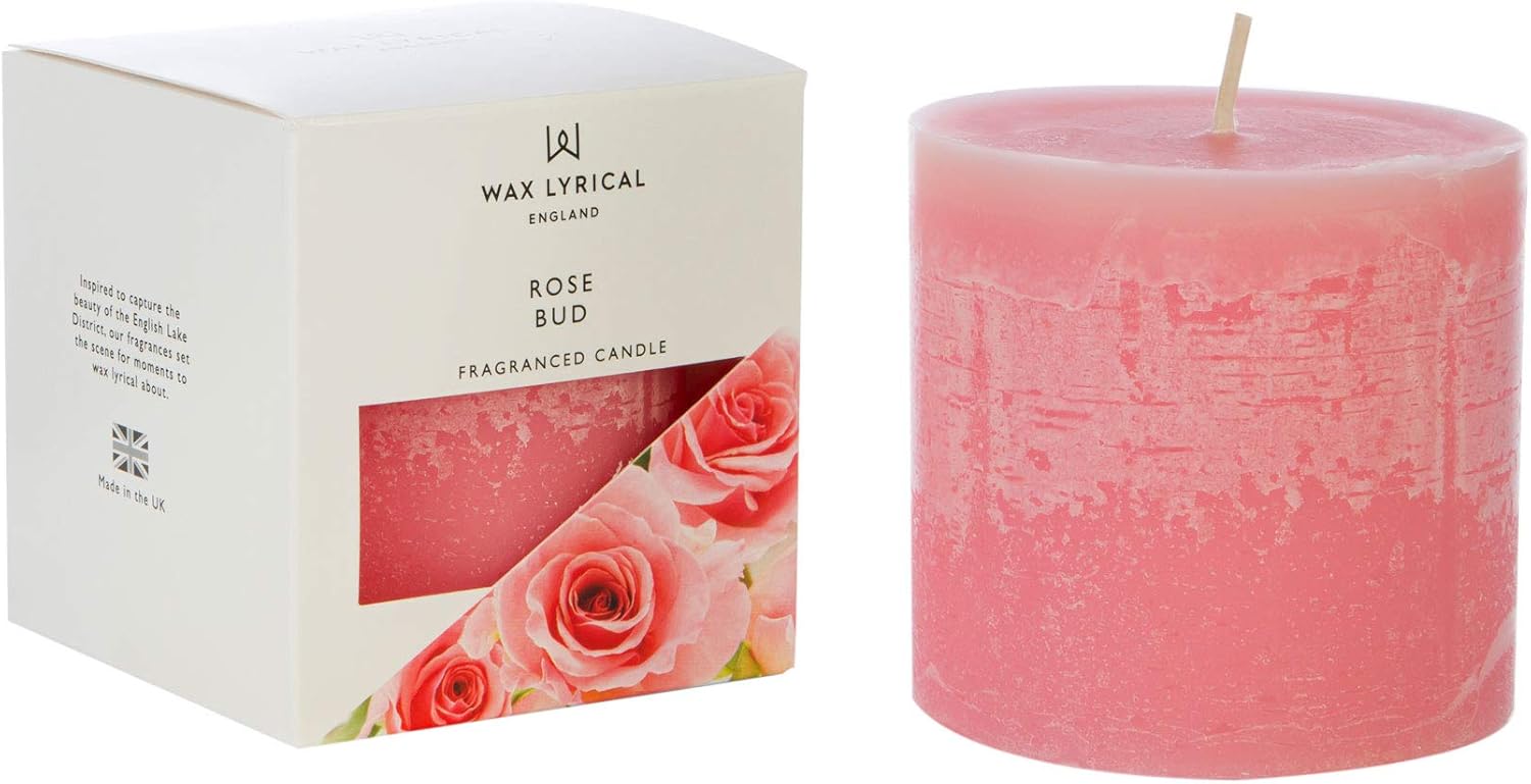 WAX LYRICAL Scented Pillar Candle Rose Bud. Burn Time Approx 60 Hours