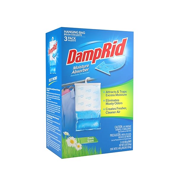 DAMPRID HANGING BAG, MOISTURE ABSORBER, PACK OF 3 (16 OZ. EA.), 3 PACK, BLUE
