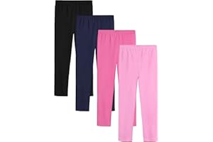 HoeVou 4 Pack Leggings for Girls Kids Girls Thick Leggings Cotton Girls Pants Full Length Stretchy