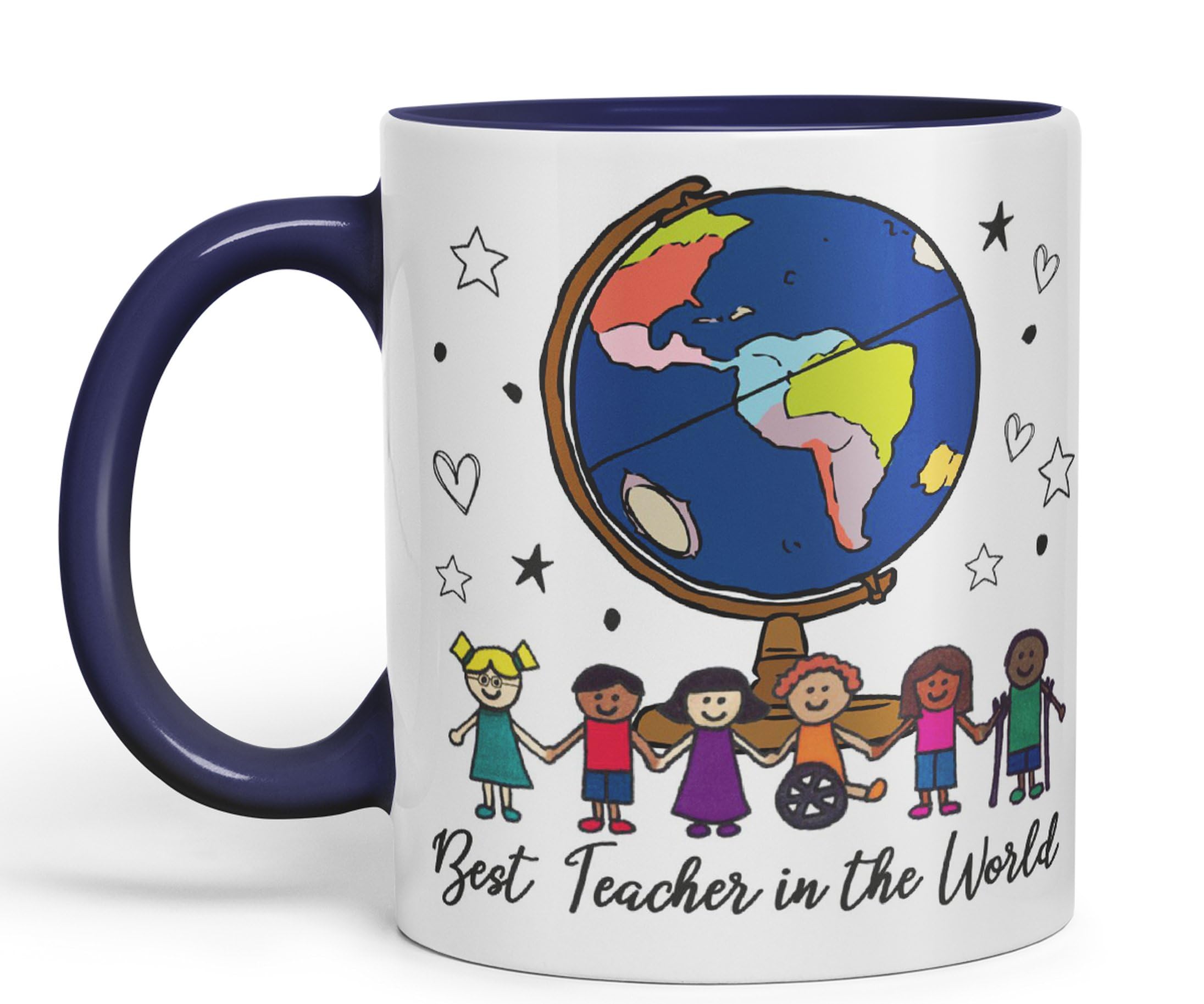 Vixar Best Teacher in The World, Teacher Mug, Teacher Gift from Kids, School Gift, end of Year (Navy)