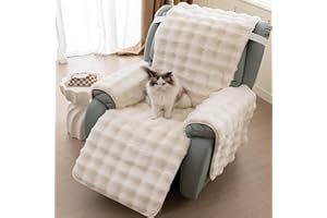 LiveGo Thick Rabbit Plush Recliner Slipcover 23 Inches Chair Covers Lazy Boy Recliner Chair Cover Quilted Cover for Recliner Chairs and Furniture (Cream White)