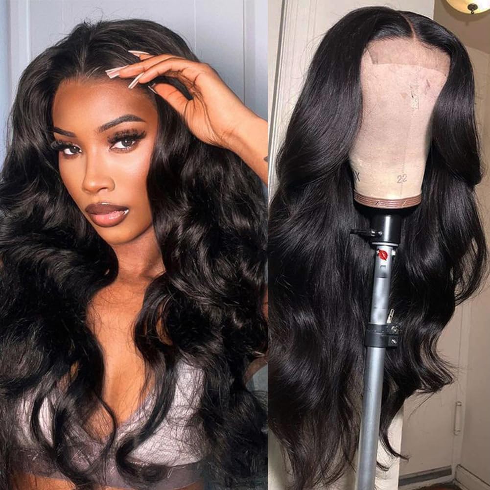 DÉBUT Body Wave Lace Front Wig Human Hair 4×4 Lace Front Wigs for Women HD Lace Front Wig Human Hair 180% Density Pre Plucked with Baby Hair Glueless Wigs (26 inches, Natural Black)