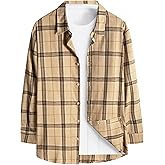 Floerns Men's Plaid Print Long Sleeve Collar Button Down Shirt Blouse Tops