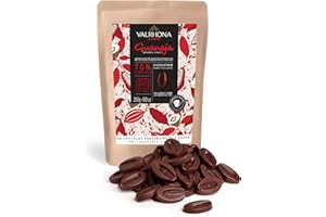 Valrhona Premium French Baking Dark Chocolate Discs (Feves). Classic GUANAJA 70% Cacao. Easy Melt. Easy to chop. Intense & Smooth with Bitter Notes. Sauces, Cakes, Mousses, Frostings 250g (Pack of 1)