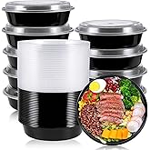 MUCHII 50 Pack Meal Prep Container, 24 oz Round Plastic Disposable Bowls with Lids, Food Microwave and Freezer Safe