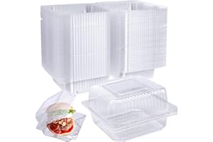 QYYIGUF 100 Pcs Clear Hinged Plastic Containers with Lids,Individual Cake Slice Containers,Square Plastic Food Container,Disposable Clamshell Take Out Containers for Cakes,Cookies,Pasta,Sandwiches,Salad