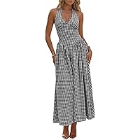 Lingt Chic Women's Polka Dot Maxi Dress Halter Neck Sleeveless Drop Waist Flowy Summer Wedding Beach Sundress at Amazon Women's Clothing store Lingt Chic Women's Polka Dot Maxi Dress Halter Neck Sleeveless Drop Waist Flowy Summer Wedding Beach Sundress at Amazon Women's Clothing store