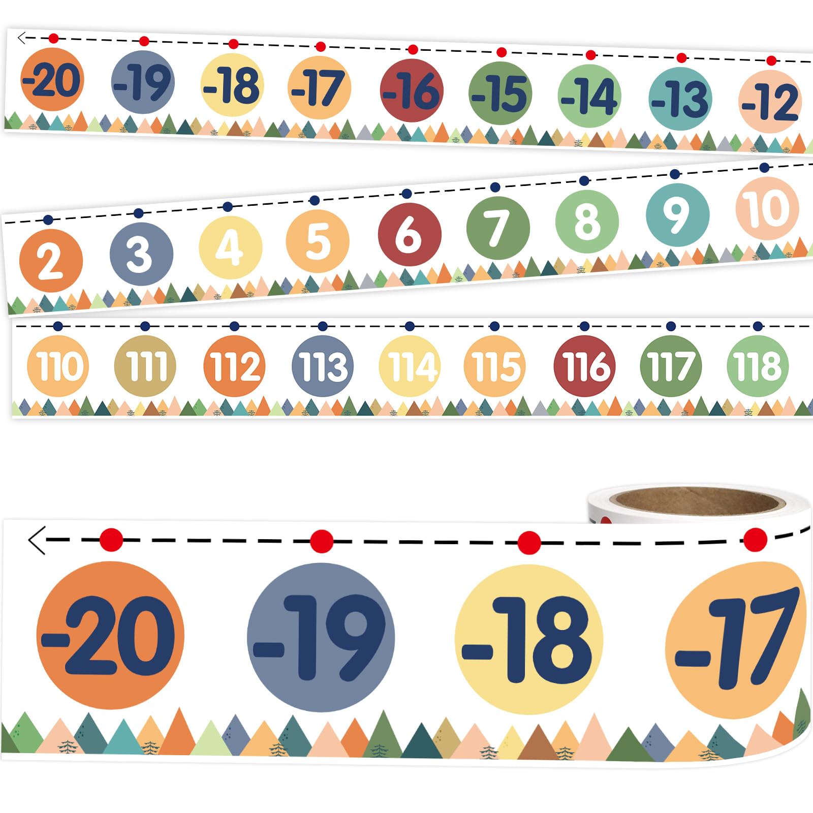 Photo 1 of WorldBazaar Number Line Bulletin Board Border -20 to 120 Straight Border Trim for Classroom Wall Decorations Math Class Moving Mountains Decor Roll