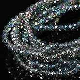 5 Strands 3mm Transparent AB Green Color Half Plated Faceted Rondelle Beads, Songxi Glass Beads for Keychain Making Necklace Earring Jewelry Making for Gemstone DIY Craft Supplies