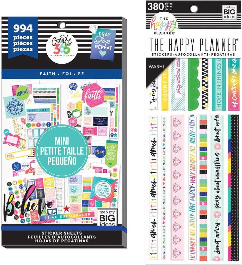 Create 365 The Happy Planner Faith Bundle: Mini Faith Value Pack Sticker Book + Bible Journaling Washi Tape Book