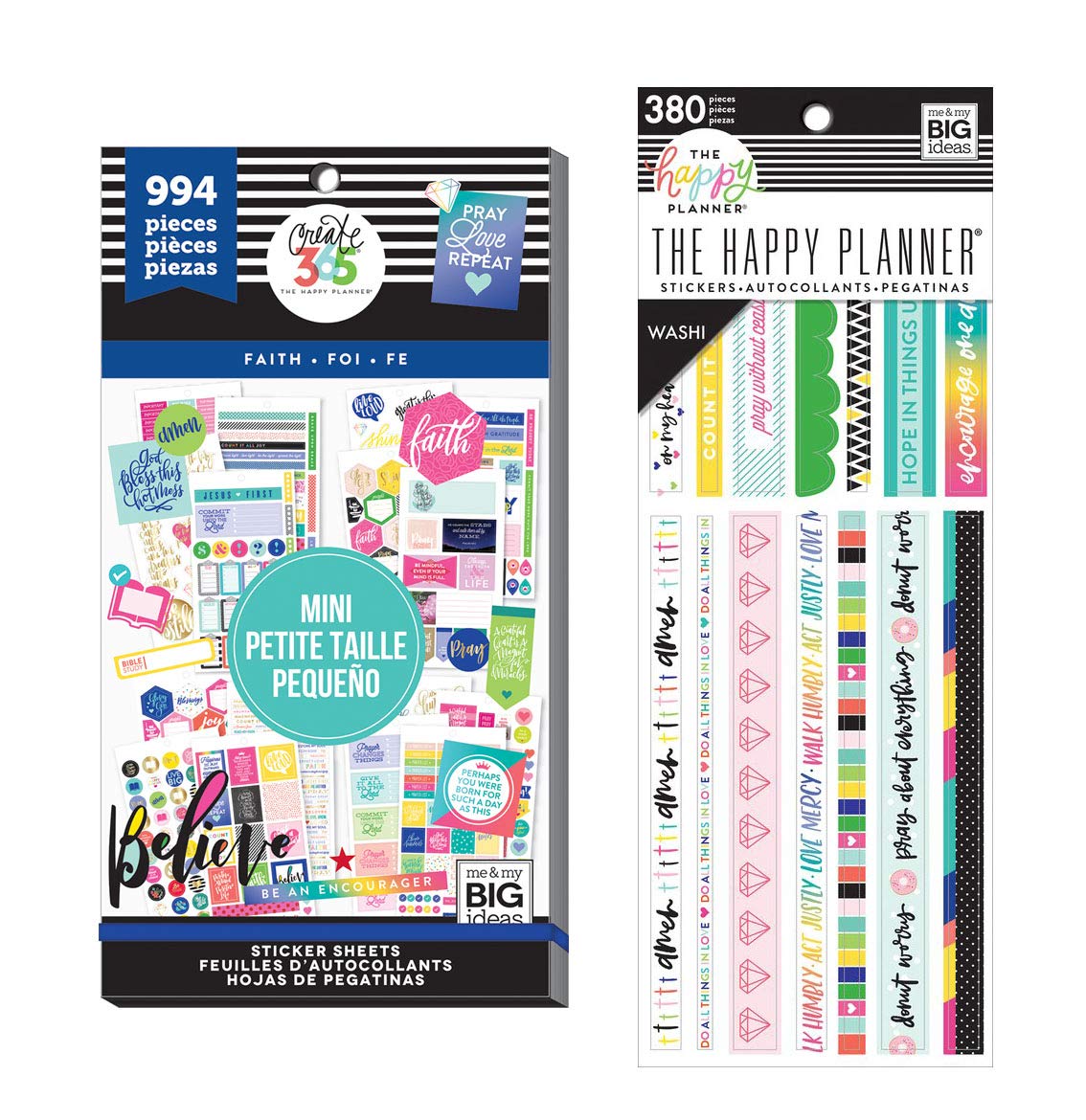 Create 365 The Happy Planner Faith Bundle: Mini Faith Value Pack Sticker Book + Bible Journaling Washi Tape Book