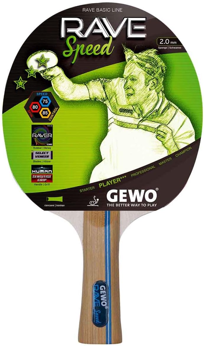 GEWO Table Tennis Bat Speed Concave with 2.0 mm Thick Raver Pads, Brown, One Size, standard size