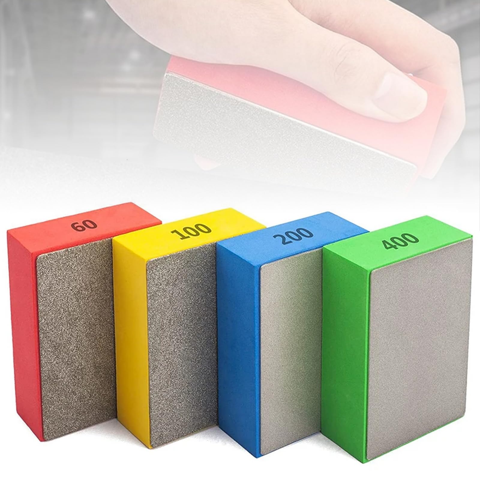 Diamond Polishing Pads, 4Pcs Tile Polishing Pads (60# 100# 200# 400#), Glass Polishing Block for Sanding Ceramic Tile Concrete Stone Granite Marble