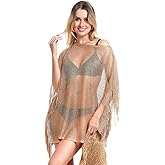 la ceida Women’s Swimsuit Cover Up for Beach Pool Sparkle Glitter Crochet Mesh Swimwear Crochet Dress