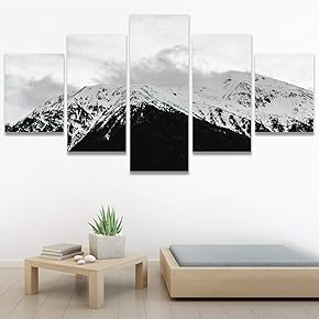 SIGNWIN 5 Panel Canvas Wall Art Monochromatic Mountains...