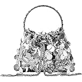 QZUnique Rhinestone/Sequin Bucket Bag with Jewelry Set Women Silver Bling Evening Handbag Glitter Diamond Cell Phone Purse