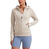CRZ YOGA Womens Fleece Full Zip Hoodie Jackets Workout Hooded Zipper Basic Casual Sweatshirts with Thumb Holes