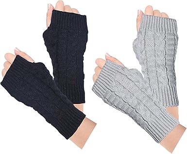 Loritta 2 Pairs Womens Fingerless Gloves Winter Warm Knit Crochet