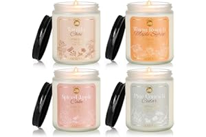 M&SENSE Fall Scented Candle Set, Organic Soy Wax 28.2oz 165 Hours Long Lasting Clean Burn, Winter Holiday Candle Set 4 Pack with Vanilla, Spiced Apple, Pine, Maple Syrup, Aromatherapy Gifts for Women
