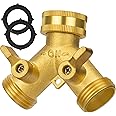 AUTOMAN Hose Splitter 2 Way, Garden Hose Splitter, 100% Rustproof Brass Water Hose Splitter with Adjustable Flow Valves, Seamless Design & 2 Extra Rubber Washers - 3/4" Y Connector Hose Adapter.